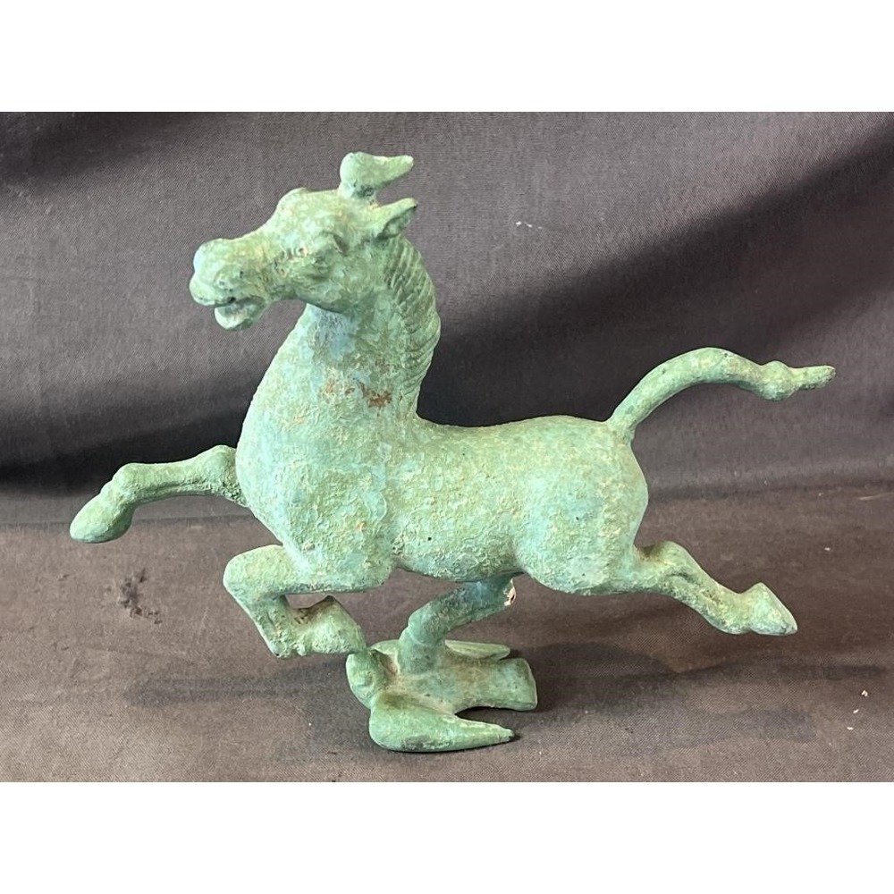 Vintage Bronze Galloping Horse Treading on Flying Swallow Verdigris Statue 6.5in